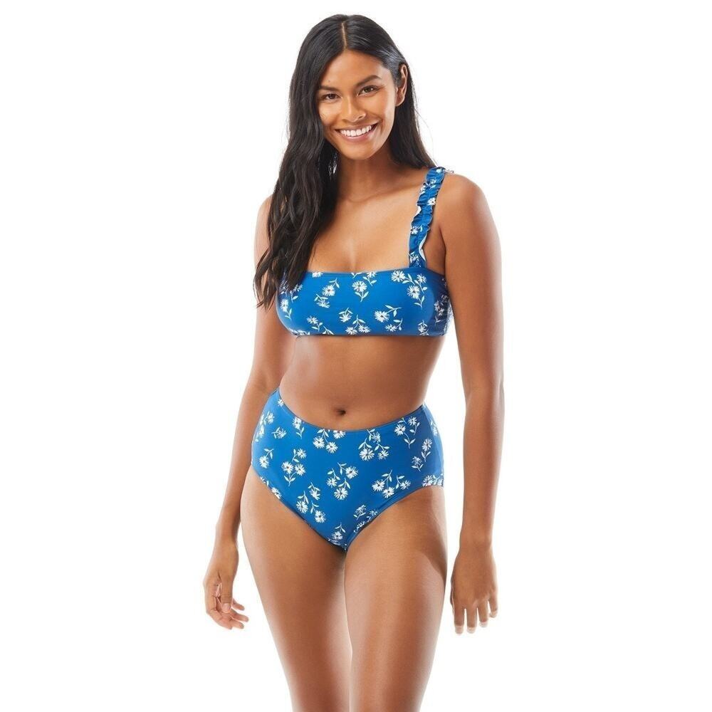 Kate Spade Dandelion Floral Mini Ruffle Two Piece Bikini Macaw Blue